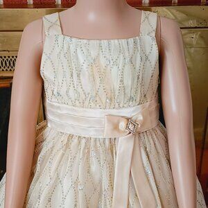 Girls Embossed Organza Dress 5 Special Occasions Cream & Silver Cottage Core